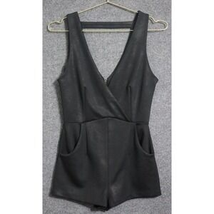 Free People Moonlight Romper Women 4 Black V Neck Zip Back Casual Everyday EUC